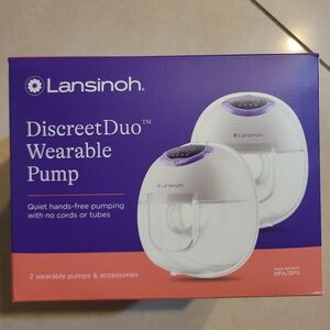 Lansinoh Wearable Breast Pump in White and Purple With Milk Storage Bags